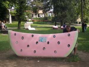 Massive watermelon bench!